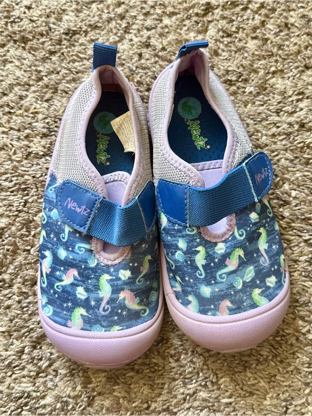 Kids' Seaside Seahorse Slip-On Sneakers in Blue and Pink